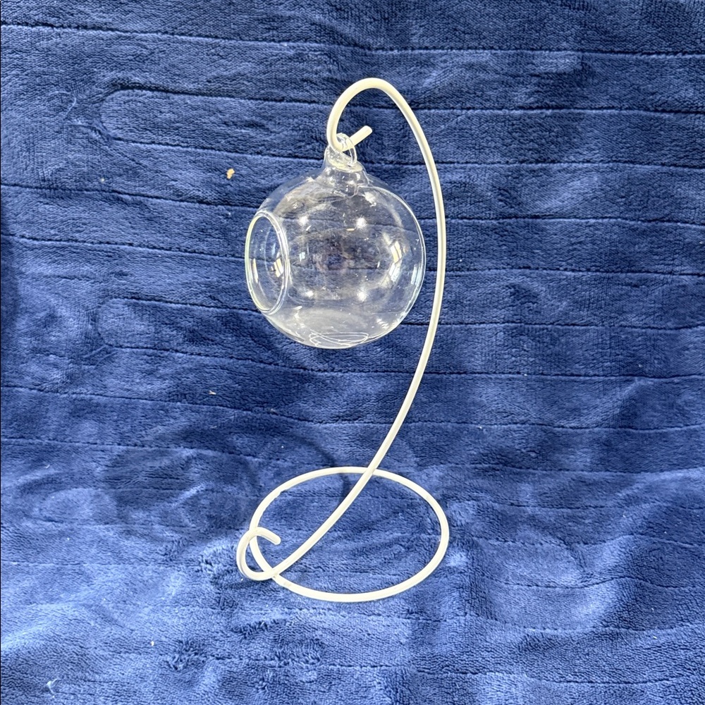 Hanging Glass Terrarium with white Metal Stand